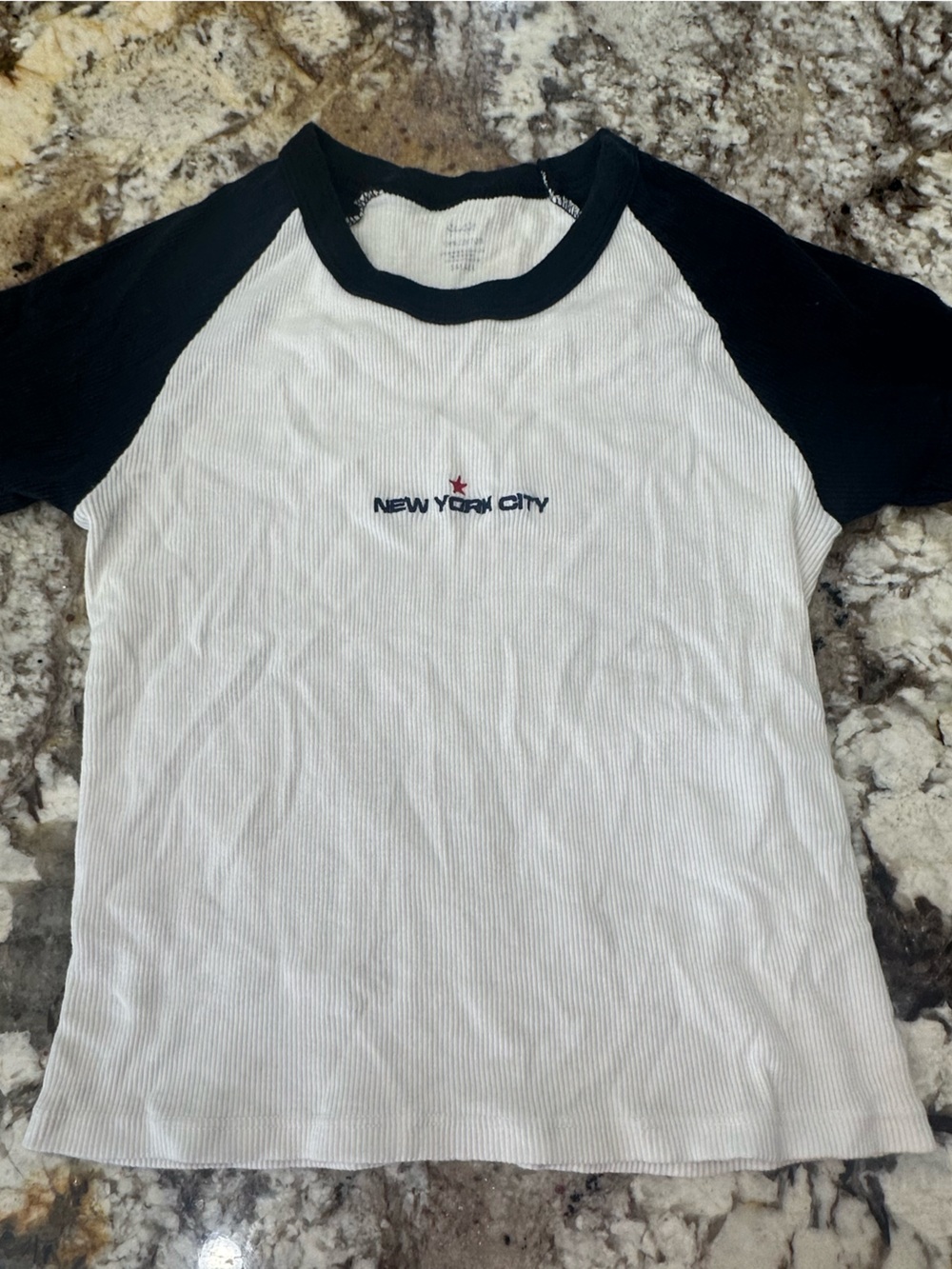 PacSun White Ribbed Tee with Black Sleeves